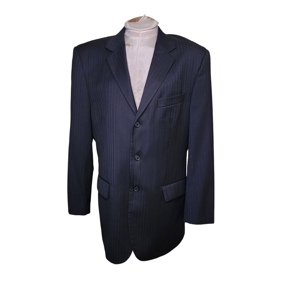 Tiglio Super 150's Wool Suit blazer 40R 3 Button Black Jacket businessman